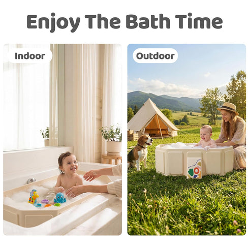 Wanchouse Collapsible Baby Bathtub for Newborn to Toddler, Foldable Toddler Bathtub with Drain Plug, Non-Slip Portable