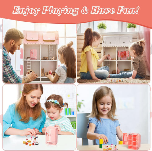 17 Pieces Mini Fridge Toy Dollhouse Refrigerator with Mini Food Set - Kitchen Furniture Food Toys for Kids Girls