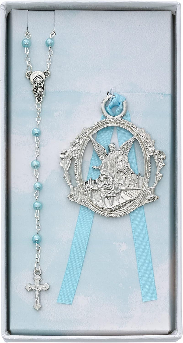 KeegansCatholicTreasures Blue Rosary & Crib Medal