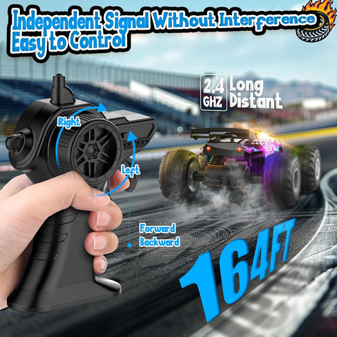 2.4GHz 20KM/H Remote Control Car, All Terrain Remote Control Truck for Boy, Rc Car with Bodylight and Two Rechargeable