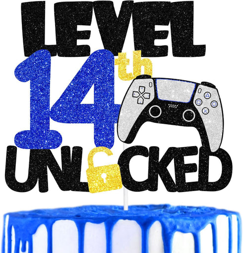 Teen Game Level Up 14th Happy Birthday Cake Topper - Video Game Night Birthday Party Decorations for Boys and Girls
