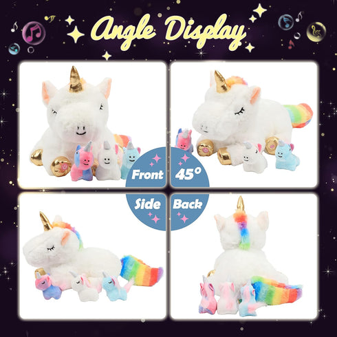 Hopearl LED Musical Unicorn Playset, Singing Plush Toy with 3 Baby Unicorns, Adjustable Volume, Gifts for Kids