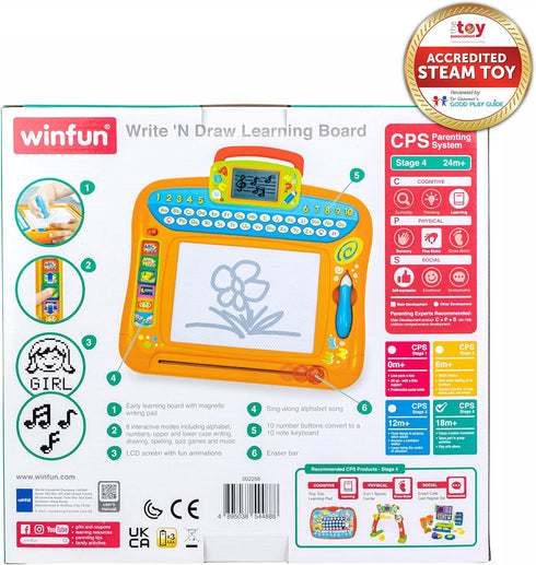 6 24 winfun Write 'n Draw Learning Board Interactive Educational Toy for Toddlers, LCD Screen, Learning Modes, Numbers