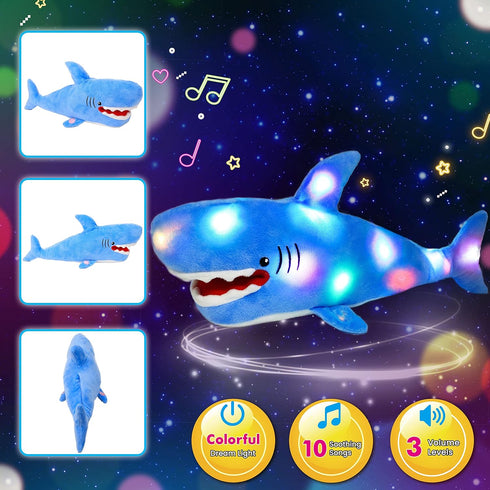 13" Cuteoy Light-up Singing Plush Shark LED Musical Stuffed Animal Adjustable Volume Lullaby Plushies Birthday
