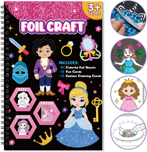 Art & Craft Activity, Foil Fun Dress Up DIY Art Kits, No Mess Creative Foil Art Kits Set for Kids Birthday Gifts