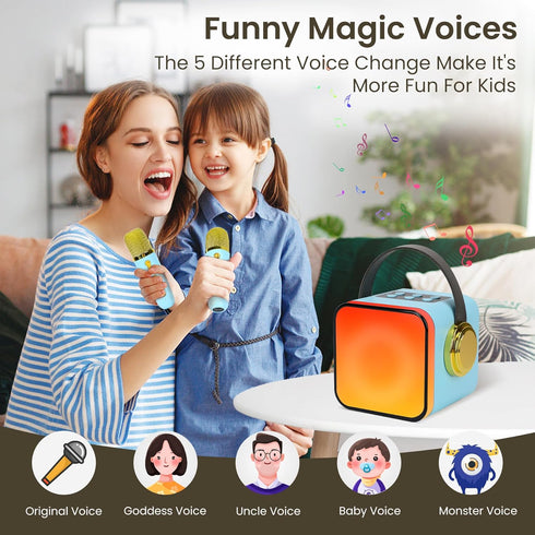 Mini Karaoke Machine for Kids, Portable Bluetooth Karaoke Speaker with 2 Wireless Microphones, Ideal for Parties