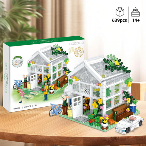QLT White Flowers House Building Set, Compatible with Lego Flower Friends House, 639 Pcs Greenhouse Toy