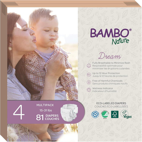 Bambo Nature Hypoallergenic Dream Baby Diapers, Premium Eco-Labeled Sustainable Diapers, Enhanced Leakage