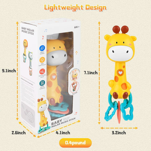 0-3-6-12 Musical Baby Rattle Toy, Soft Silicone Infant Teething Light-Up Rattle for Sensory Development, Easy Grasp
