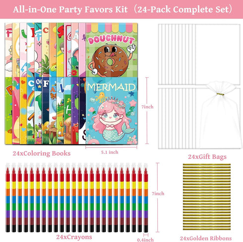 24 Pack 4-12 Set Kalysky Mini Coloring Books with Stackable Rainbow Crayons for Kids Ages | Birthday Party Favors
