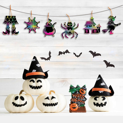 JOYIN 72 Pcs Halloween Rainbow Scratch Art Crafts - Halloween Party Favors, Scratch Off Paper with 18 Designs for Kids