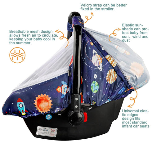Cozy Summer 2 SWESEN Car Seat Covers for Babies, Carseat Cover Boy with Zipper, Sun & Cover, Infant Car Seat Canopy