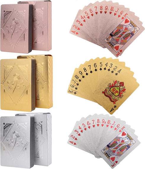 Jucoan 6 Decks of Playing Cards, Waterproof Plastic Poker Cards, Gold Foil Playing Cards for Party Game, Poker Size, Standard Index, (2 Gold, 2 Silver, 2 Pink)