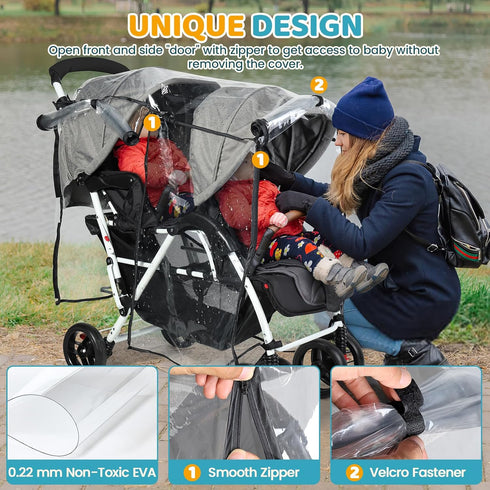IvyWind Stroller Rain Cover for Double Tandem Stroller, Universal Size Weather Shield for Stroller, Breathable Double