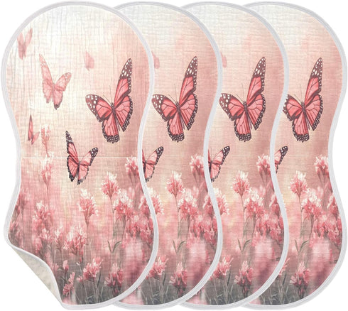 YETTASBIN Pink Butterflies Flowers Muslin Baby Burp Cloth, Super Soft Absorbent Cotton Burp Rag Baby Bibs Feeding Cloth