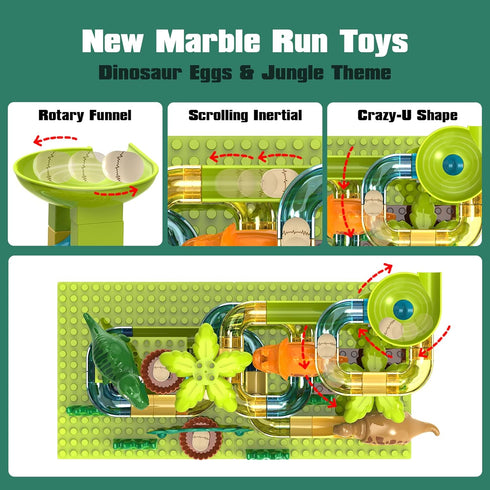 JIXIn Dinosaur Marble Runs for Kids 4-8, Compatible with DUPLO Lego Sets, 125 PCS Classic Big Blocks STEM Toys for Age