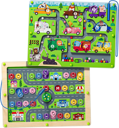 Tymokcall Magnetic Maze 2 in 1 Double Side Color and Number Maze Alphabet