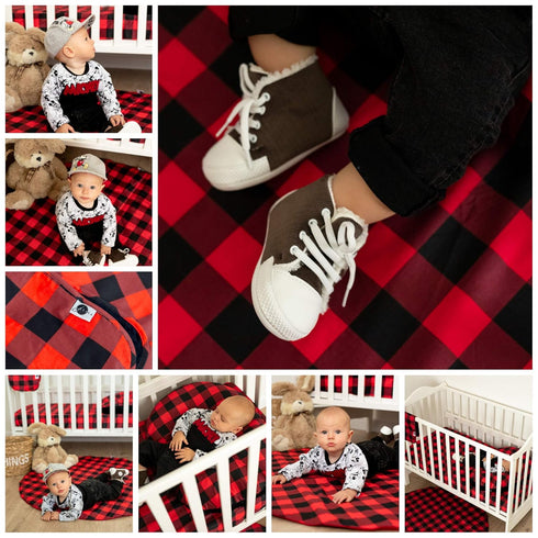 Woodland-Themed Baby Changing Pad Cover - Buffalo Plaid Design