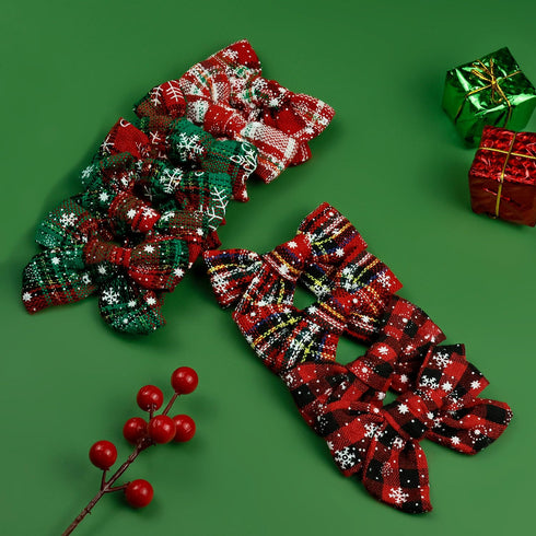 JIAHANG Christmas Hair Bow Clips in Pairs, Festival New Year Floral Printed Alligator Clips with Snowflake 10PCS for