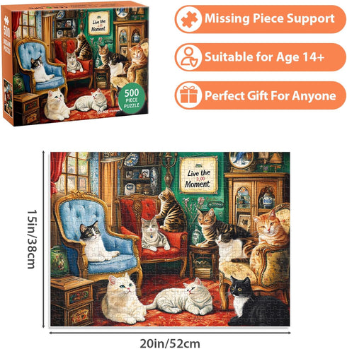 Ciavotie 500 500 20.5 15 Pieces Puzzle for Adults,Cats Home Puzzle, Recycled Cardboard Animals Jigsaw Puzzles