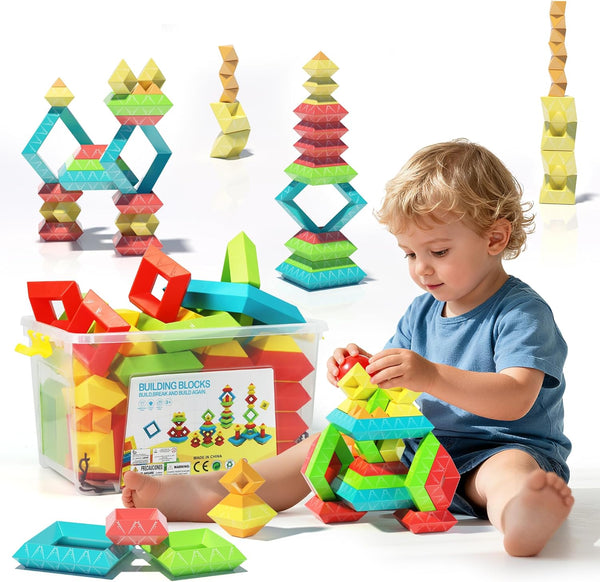 100Pcs Montessori Toys for Ages 1-3 2-5 Toddlers Kids Baby,Pyramid Stacking Building