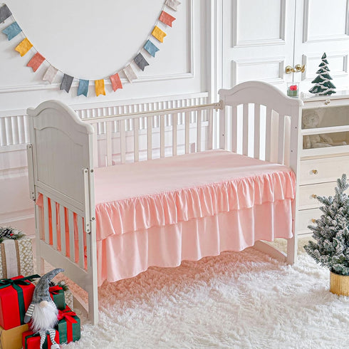 Set 3pc Set Pink Crib Bedding Tufted Dots Jacquard Baby Girls Comforter with Fitted Sheet and Bed Skirt - Cute