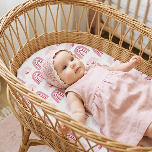 4 Pack, Cozy 32"x16"(Love) Gllquen Baby Bassinet Sheets Breathable Fitted Mattress Sheet, Elastic Travel Crib