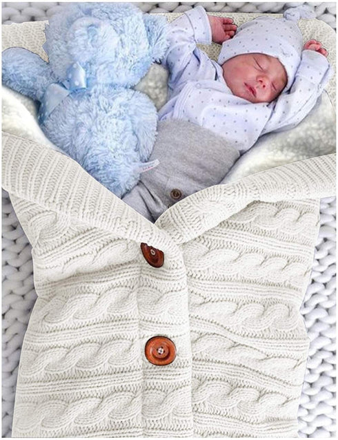 Soft Thick Fleece Knit Swaddle Blankets for Infants - Unisex Stroller Wraps (White)