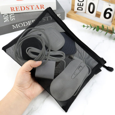 yuntop 6 (A5) PCS Mesh Pouch, Black Nylon Mesh Cosmetic Zipper Bags for Home Office Purse Diaper Bag