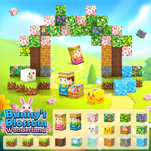 108PCS 1 inch 3+ Magnetic Blocks Kids Magnet Toys, Large Building Cubes with Puzzle Panel, Mine Magworld Easter Bunny