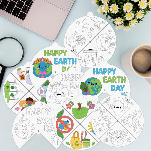 24 Sets COcnny Earth Day Coloring Craft- Color Your Own Globe Art Craft DIY Wheel Cards for Kids, Happy Earth Day Paper