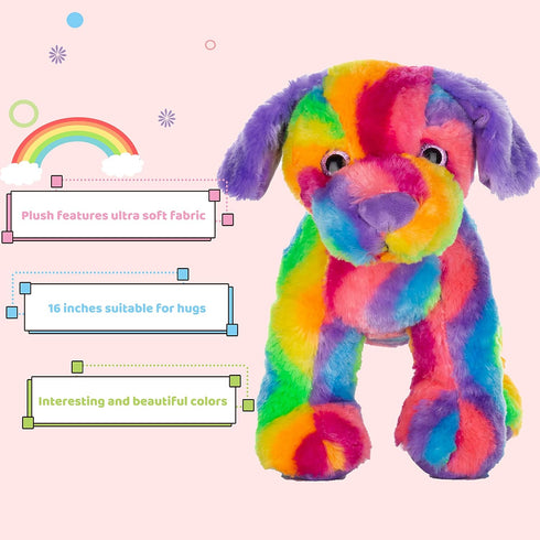 Rainbow Puppy Stuffed Animal Dog Toy, Cute Colorful Plush Toy for Kids, Stuffed Animal for Boys and Girls
