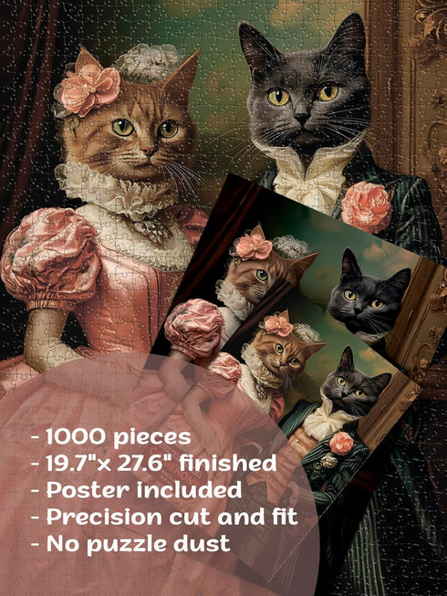 1000 Puzzles for Adults Pieces, Victorian Cats: The Elegant Pair Portret, Hard Challenging Jigsaw Puzzle for Puzzle