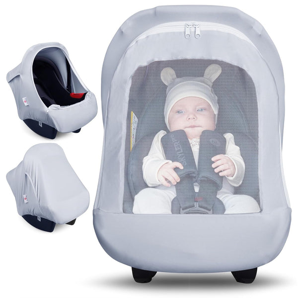 Metplus Car Seat Cover, Breathable Mesh Window Infant Carseat Canopy for Baby
