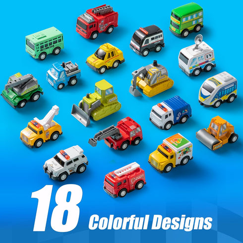 18 Set, 3-5, JOYIN Pcs Pull Back City Cars and Trucks Toy Vehicles Friction Powered Mini Cars Toys for Toddlers, Party
