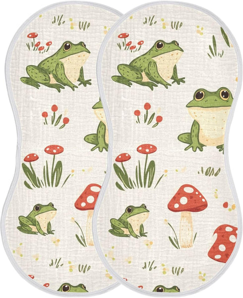 Mazeann 1 Pack Frog Forest Mushrooms Burp Cloths Baby Boys Girls Absorbent Soft Cotton Burping Cloths Rags