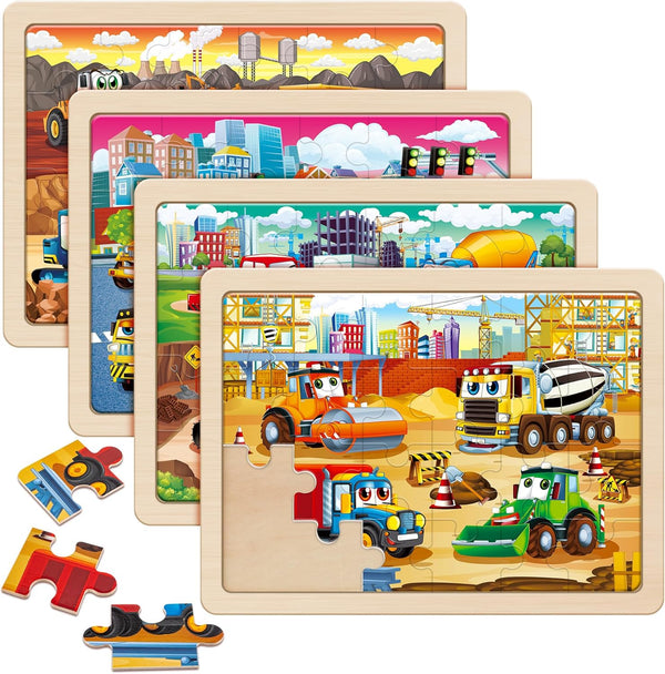 SYNARRY Large Wooden Construction Vehicle Puzzles for Toddlers 3-5, 24 Piece Monster