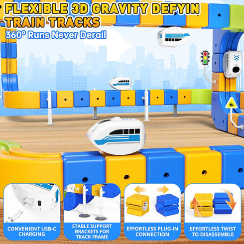 Set 3-8, 124 Pcs(36 +1 3D Electric Train for Kids Track Car) Rail Train Track Toy, Flexible Race Track for Toddlers