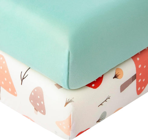 SDIII 2 Pack Mushroom Crib Sheets for Boys Girls 5228 Stretchy Microfiber