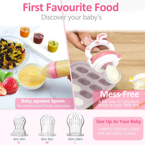 WAJIAYON Baby Fruit Feeder Pacifier | Infant Food Feeder Pacifier & Baby Food Dispensing Spoon | Mesh Fresh Fruit