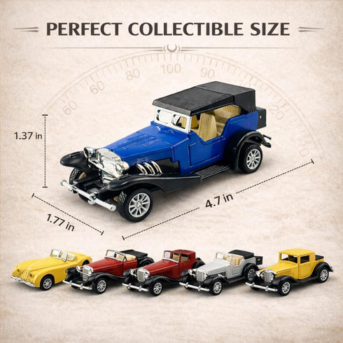 6 Pack Pullback (1:32 - Diecast Cars Antique Classic American Vehicles with Action and Openable Doors, Collectible