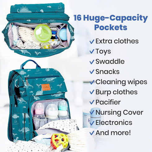 Backpack 16 PILLANI Baby Diaper Bag - Large Waterproof Travel Diaper Bag for Boys & Girls, Organizer Pockets