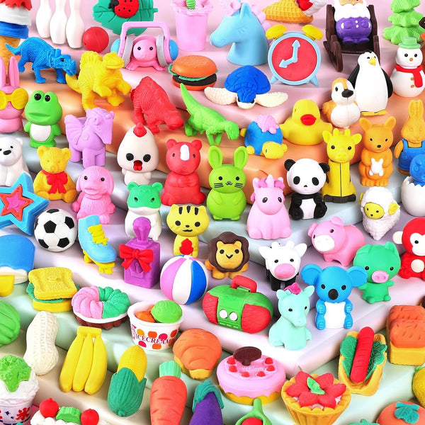 60 Pack Animal Pencil Erasers for Kids, Bulk Desk Pet Toy, 3D Mini Puzzle Erasers, Classroom Prize Reward, Back to