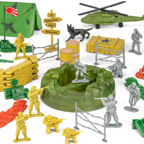 100 Pcs Army Men Toys for Boys with Map in Bucket, World War II Military Toy Soldier Action Figures Playset