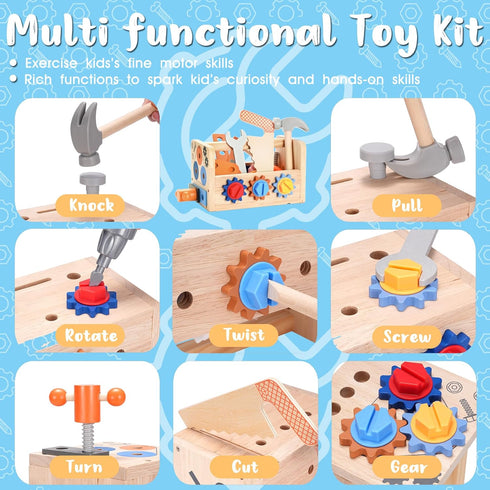 Set 43Pcs 3 Set, 3 4 5 REXBETI Kids Tool with Electric Drill, Wooden Toddler Tool Bench with Apron, Educational
