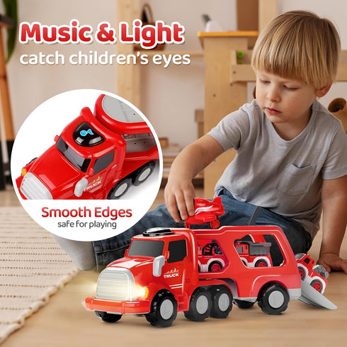 MindPal 3 4 5 6 7 8-in-1 Set 3-5, Set Fire Truck Toy for Years Old Toddler Boys, Fire Car Carrier Vehicle for Boys Age