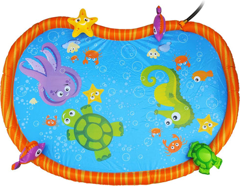 58 3D Summer BANZAI Splash Pad Toddler Water Play Mat, in Outdoor Kids Sprinkler Mat with Sea Characters, Baby Splash