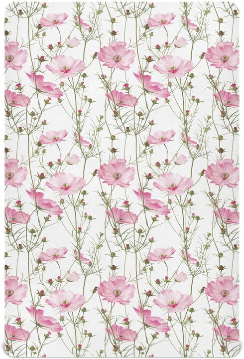 KICPOAY Pale Pink Wildflowers Fitted Crib Sheets Stretchy Portable Playard Sheets for Baby