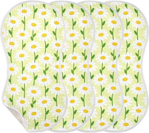 decor gift 4 Pack 22x11in Cotton Burp Cloths Large Soft Touch Spring White Daisy Green Pattern Feed Cloth for Unisex