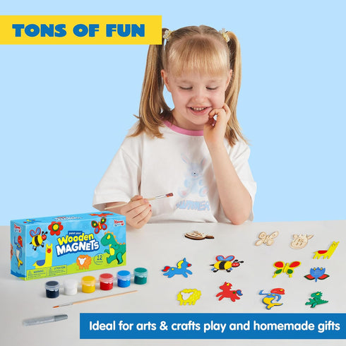 JOYIN 12 pcs Wooden Magnets, Spring Arts & Crafts Kit for Boys and Girls, Craft Toys for Birthday and Easter